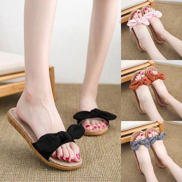 

sagace new casual summer women female bohemia bowknot flax linen slippers flip flops ladies beach shoes female sandals slipper, Black