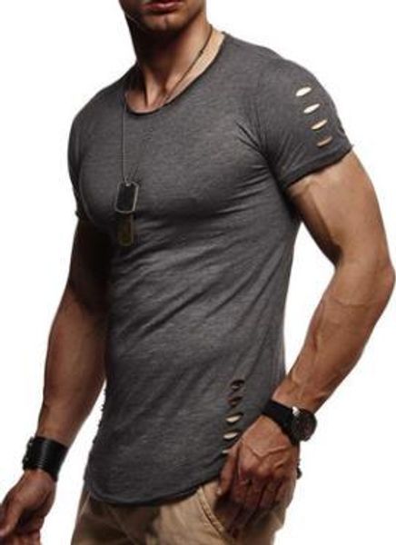 

mens pure color ripped short sleeve t-shirts summer fashion sport cool crew neck tees, White;black