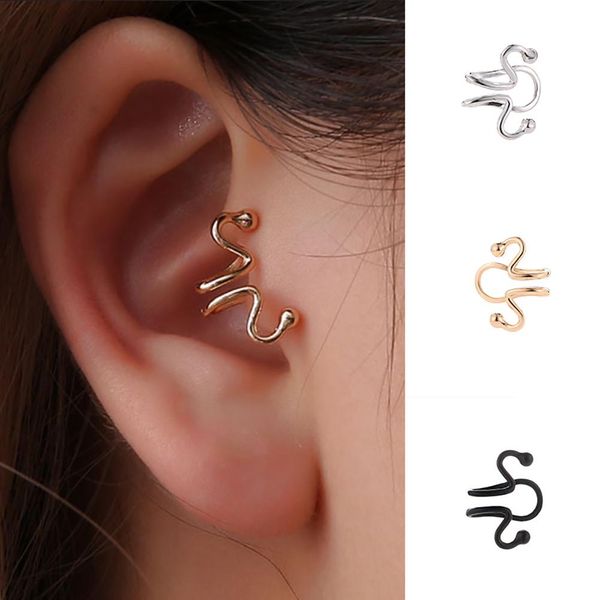 

simple women geometric curve ear cuff clip earrings no piercing jewelry gift fashion, Silver