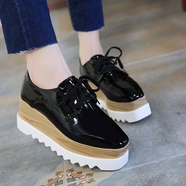 

retro fashion shiny sneakers women platform chunky sneakers vulcanized shoes ladies women walking shoes j4-64, Black