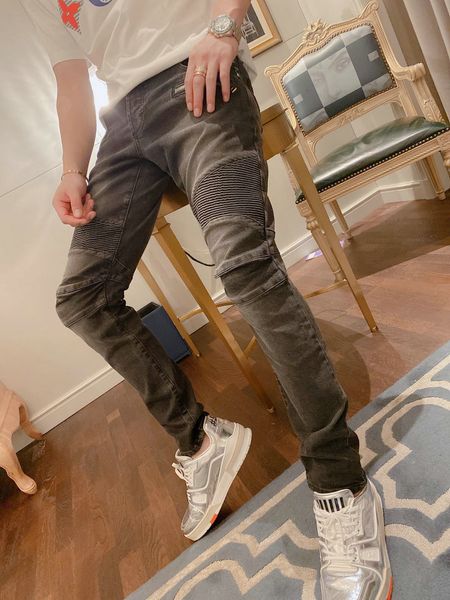 

2020 mens distressed ripped biker jeans slim fit motorcycle biker denim for men fashion designer hip hop mens jeans good quality, Blue