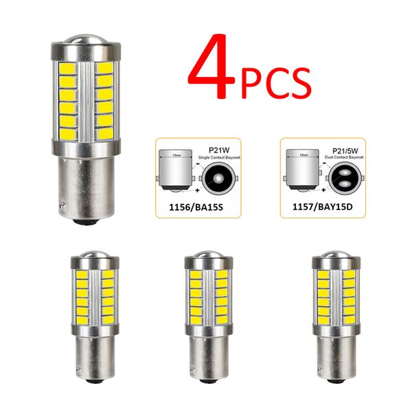 

4pcs 1156 1157 p21w ba15s 33smd 5630 5730 led car backup reserve light motor brake bulb daytime running lights white yellow red