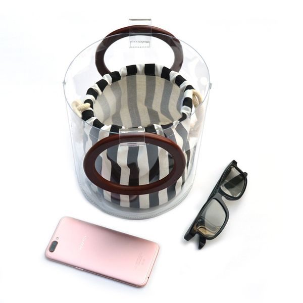 

new simple and transparent stripe bucket dinner bag in europe and america in 2019