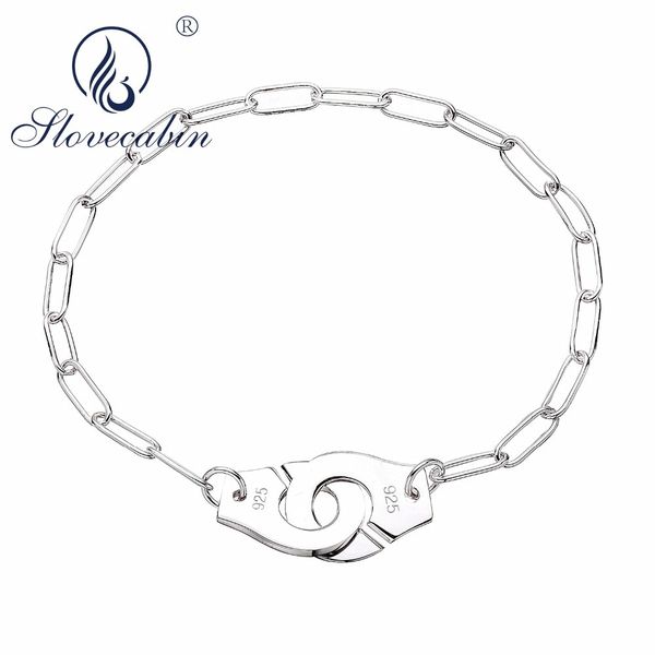 

slovecabin original 925 sterling silver france famous handcuff bracelet women engagement menotte hand cuff chain bracelets, Golden;silver