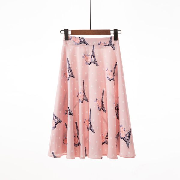 

soossn skirt women's versatile back zip retro large size high waist was thin printed pleated skirt, Black