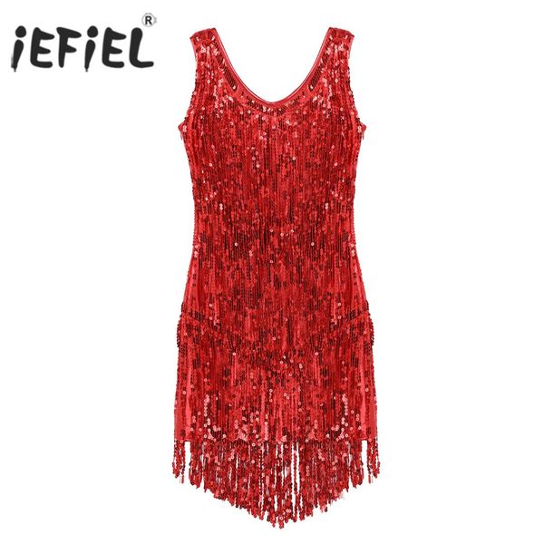 

women ladies latin dancwear nightclub lyrical dance costumes sequin tassels ballroom samba tango latin performance dancing dress, Black;red