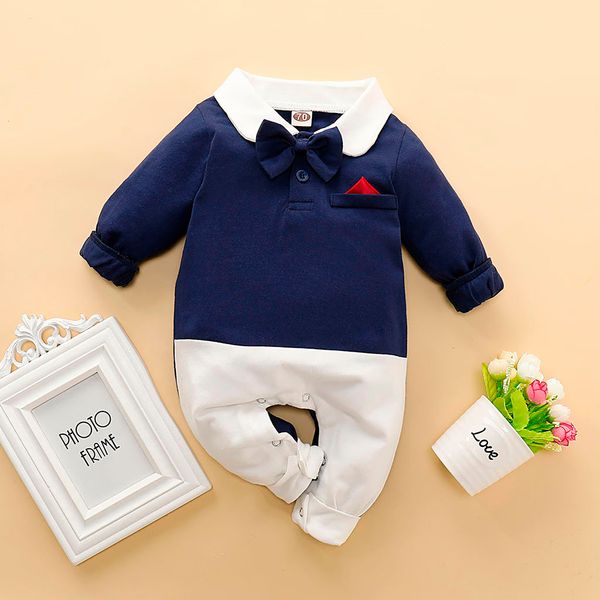 

младенческой мальчиков с длинным рукавом джентльмен сращивания комбинезон ползунки одежда мода унисекс нагрудные сращивания новорожденных по, Blue