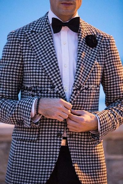 

houndstooth wedding tuxedos slim fit suits for men groomsmen suit two pieces prom formal suits (jacket+pants+tie) 125, Black;gray