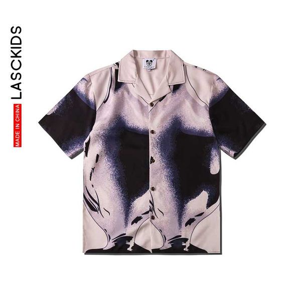 

lasckids casual beach shirt men printed short sleeve hawaiian shirts male summer kld08, White;black