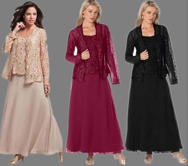 

две части мать невесты платья брюки костюмы 2019 с длинными рукавами кружева длина лодыжки вечерние платья старинные свадебные платья для го, Black;red