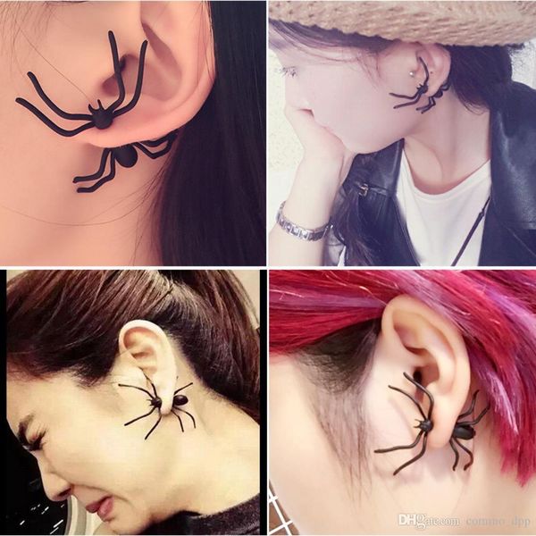 

2017 punk black spider charm ear stud women's halloween party evening gift earrings for ladies fashion jewelry, Golden;silver