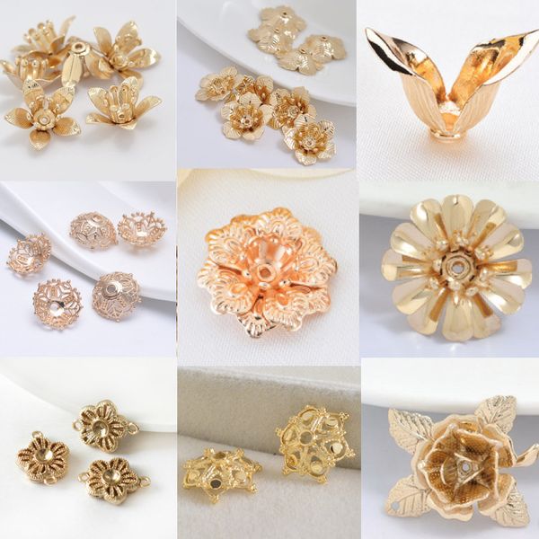 

20pcs copper material plated gold flower torus korean temperament jewelry material hollow receptacle earrings accessories, Bronze;silver