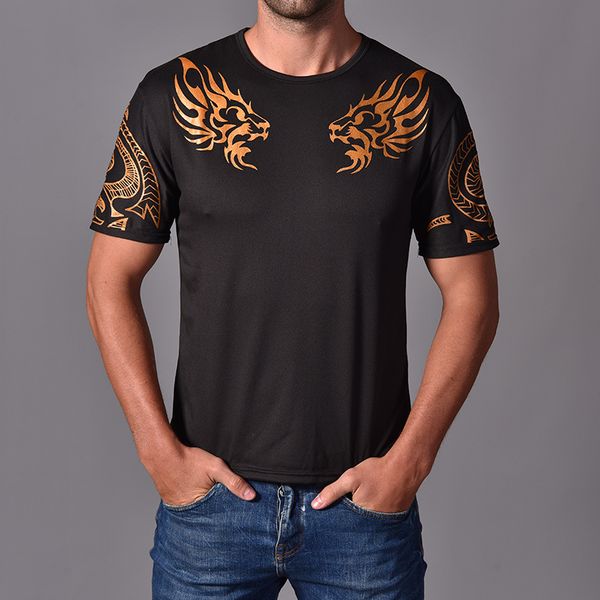 

men's t-shirt, short sleeve, round collar, bronzed dragon t-shirt, instant sale, custom-made t-shirt men's cross-border summer t-s, White;black