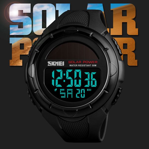 

skmei new men electronic watch outdoor sports fashion multi-function waterproof male clock solar energy men's digital watch, Slivery;brown