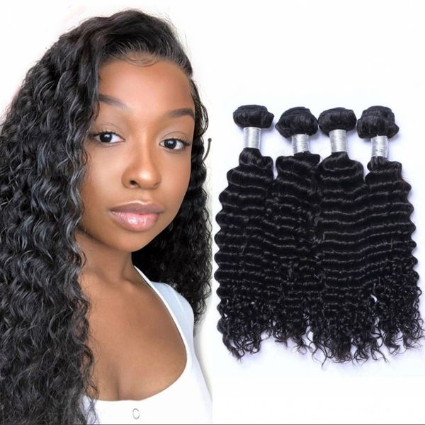 

4 bundles deep wave human hair weaves 100g/pc mongolian virgin hair natural color double drawn weft, Black