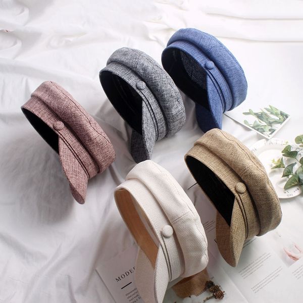 

summer breathable cotton linen navy hat children's three-dimensional all-match british street trendsetter octagonal beret cap beret, Blue;gray