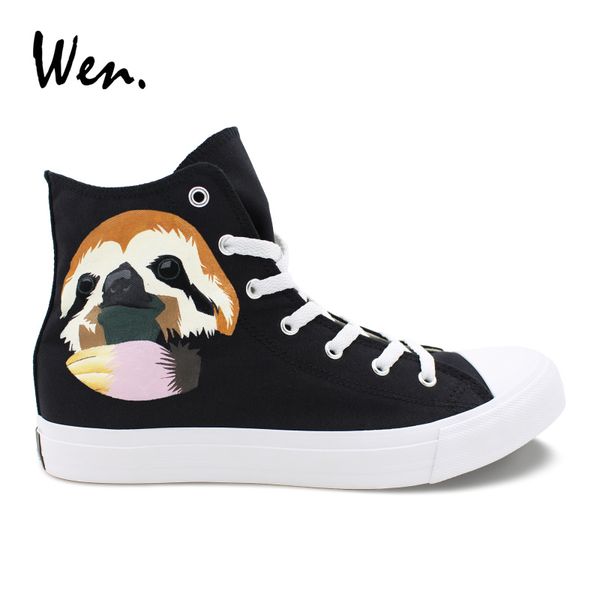 

wen animal sloth hand painted canvas shoes sneakers high vulcanize shoes boy girl cosplay shoes plimsolls espadrilles flats