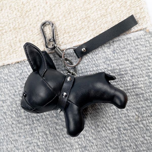 

new bulldog keychain pu leather animal dog keyring holder bag charm trinket chaveiros bulldog bag accessories punk style pendan, Silver