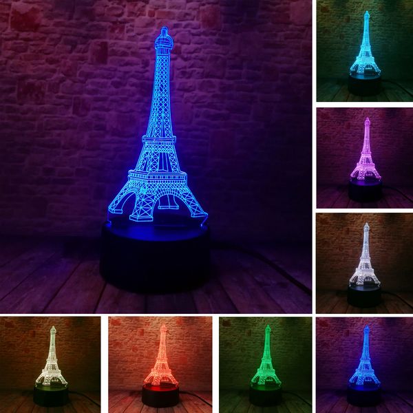 

3d fashion romantic france eiffel tower led night light rgb changeable mood lamp bedroom table lamp kids friends family gifts
