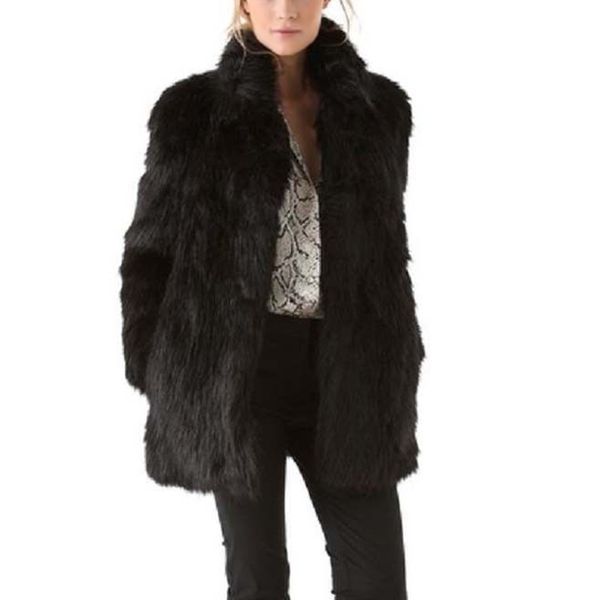 

women winter faux furs coat stand collar black fluffy long sleeves warm female xin-shipping