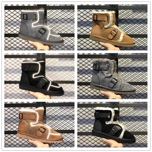 

ргд дизайнер cowhide пояса пряжки локомотиву ботинки женщин способа имитации шерсти сохранить теплые сапоги кожаные пинетки локомотив trend, Black