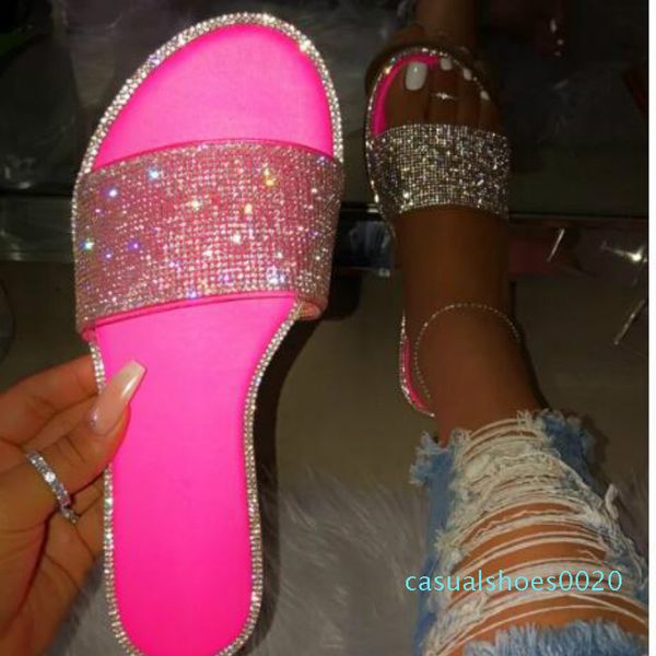 

diamond bling slippers women shoes 2020 summer beach slippers slip on sandals outside flip flops luxury designers c20, Black