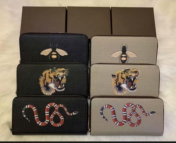 

2020 men animal long wallet leather black snake tiger bee wallets women long style purse wallet card holders with gift box, Red;black