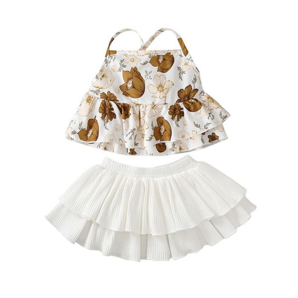 

infant floral camisole sleeveless white ruffled tutu skirt baby girl outfits 2pc children party costume 2020