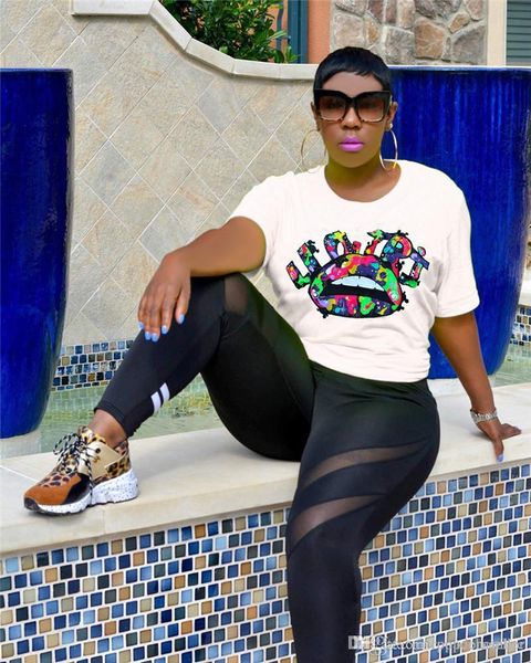 

женщины летняя мода deigner футболки тонкий популярные mouth печати thin женские футболки повседневная running женские топы, White