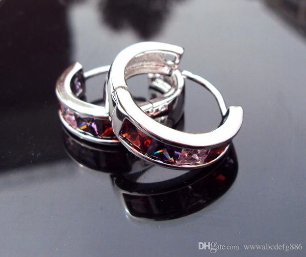 

classic style 18k white gold multicolour cz senior crystal hoop earring swarovski crystal ing, Golden;silver