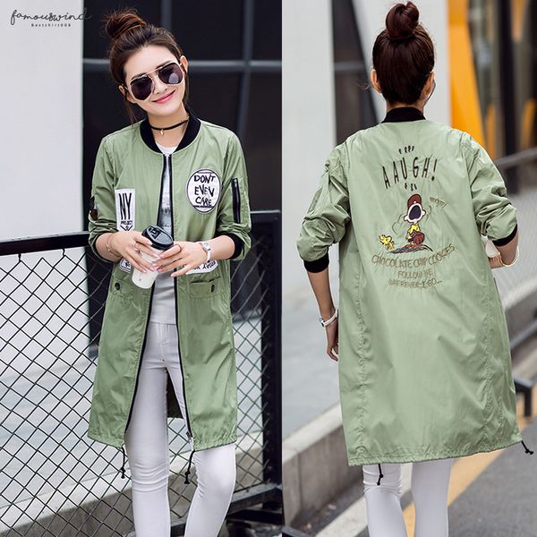 

autumn new women windbreaker trench coats plus size print letter emboridery long street fashion casual outwear, Tan;black