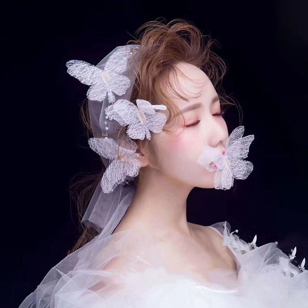 

korean wedding dress full dress bride headwear celestial immortals beautiful white butterfly hair band marry accessories ornaments suit, Silver