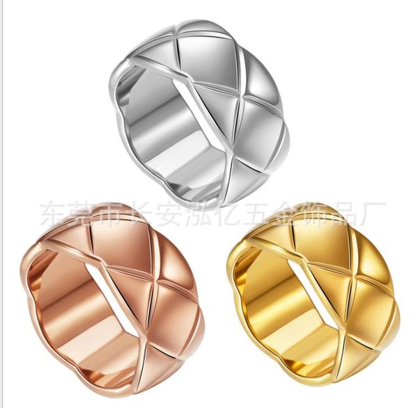 

titanium steel rose gold wide rhombic pattern ring fashionable and versatile for men and women, Silver