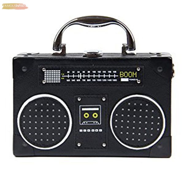 

radio box women single shoulder bag vintige female pu leather messenger bag personality lady black bag