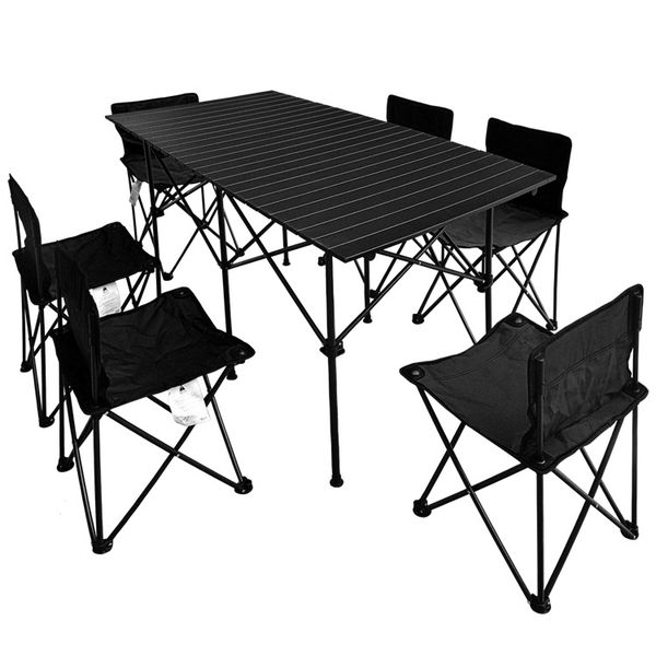 

outdoor folding table and chair set portable aluminum camping barbecue 7 piece set self driving picnic table and chair combinati