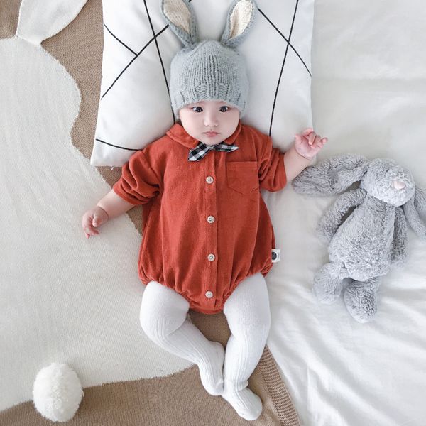 

mini babe city childrens clothing autumn new romper long-sleeved british bow tie baby jumpsuit infant outfits, Blue