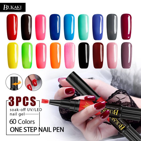 

bukaki 3pcs one step nail gel pen nail art uv varnish 3 in 1 sugar semi permanent hybrid no need base coat gel lacquer