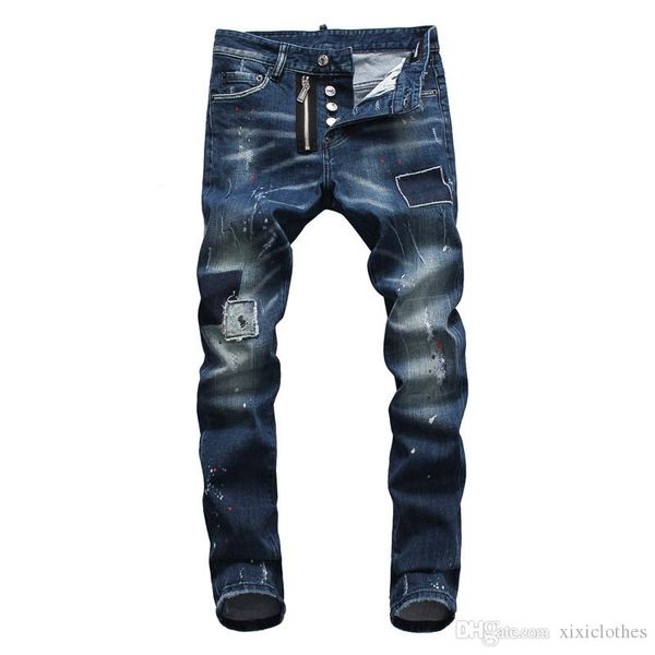 

2020 новая мужские джинсы моды дизайнер случайных джинсы тонкой тонкий карандаш брюки отверстие прострочки джинсы от дизайнера налить hommes, Blue