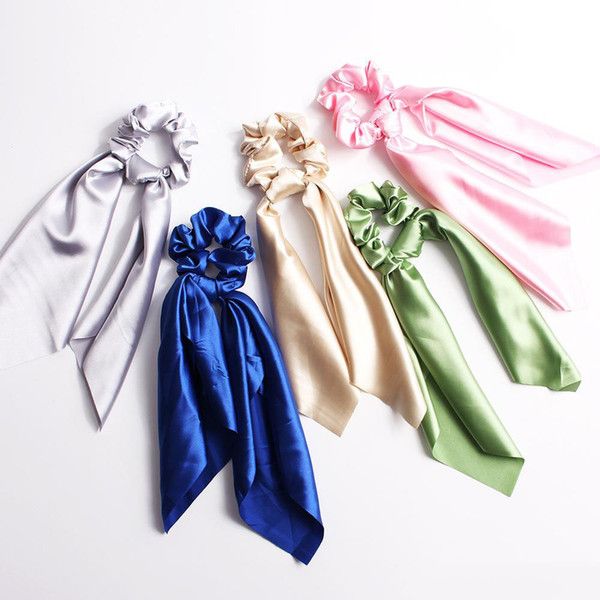 

10 colors hair scrunchies bow women accessories hair bands ties scrunchie ponytail holder rubber rope decoration satin bow wholesale fj644, Slivery;white