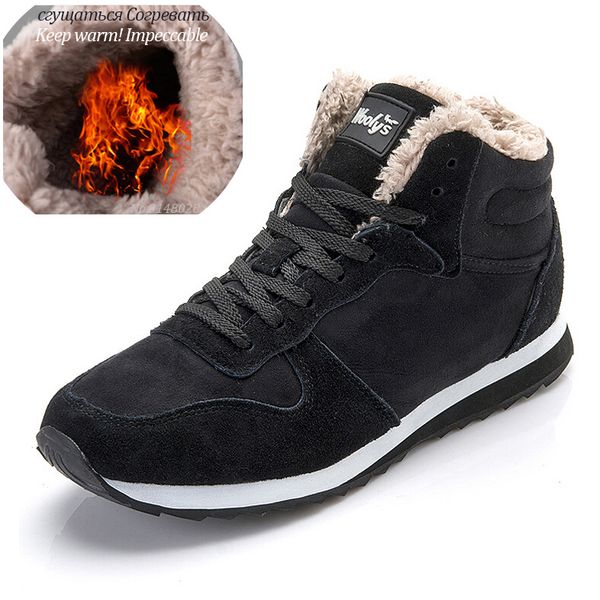 

men casual shoes winter warm fur men shoes round toe lace up fashion casual flock footwear winter man sneakers, Black