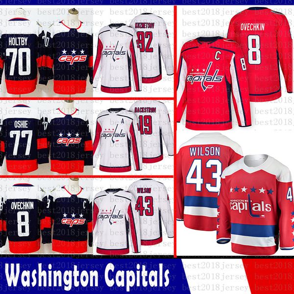 

washington capitals 8 alex ovechkin hockey jerseys 92 kuznet 43 tom wilson 77 tj oshie 70 braden holtby 19 nicklas backstrom jersey 2018, Black;red