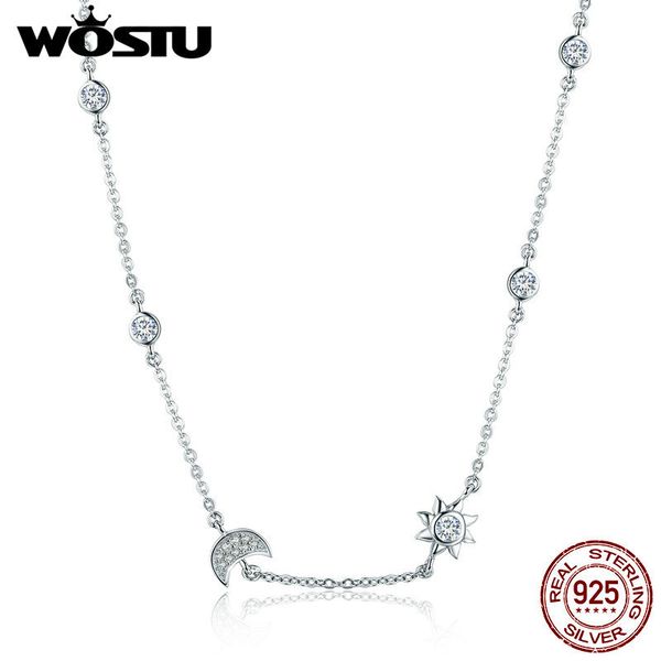 

wostu real 925 sterling silver sparkling moon and star exquisite pendant choker necklace for women jewelry gift cqn272