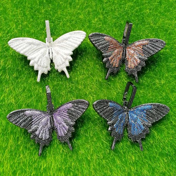 

5 colors big size brass cubic zircon multicolor butterfly pendants men and women hip hop necklace party jewelry gift cn119, Silver
