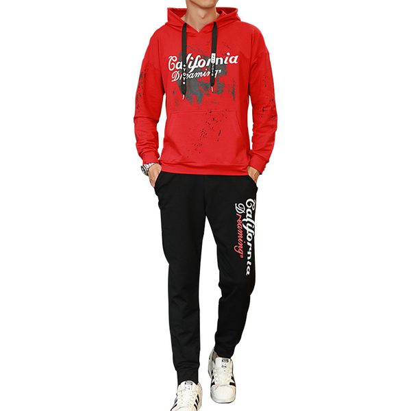 

mentrack suit men 2018 autumn sportwear fashion mens set personality print 2pc hooded sweatshirt jacket+pant masculino sets, Gray