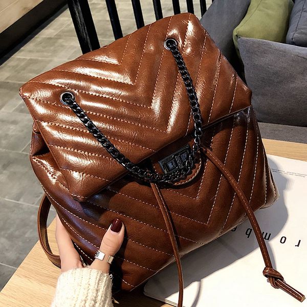 

women pu leather backpack female fashion chain small school bag backpack for adolescent girls vintage shoulder bags travel bag