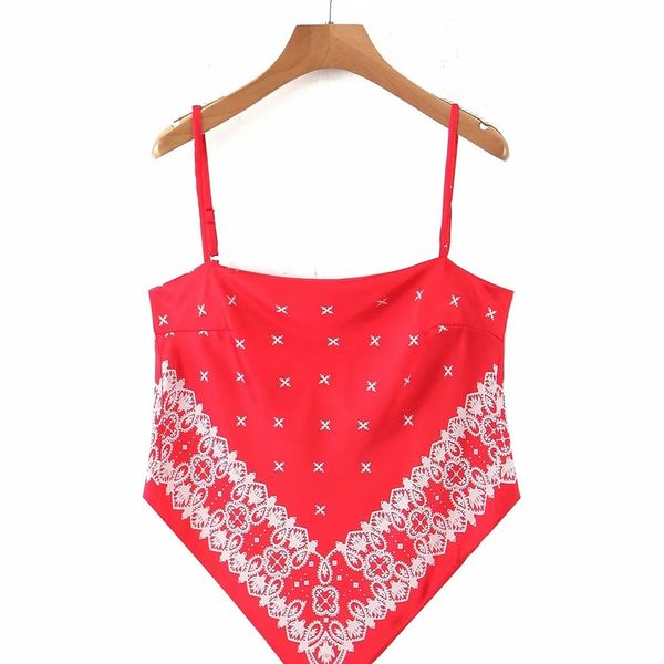

xz - 2434 women's new printing tie back condole top, White