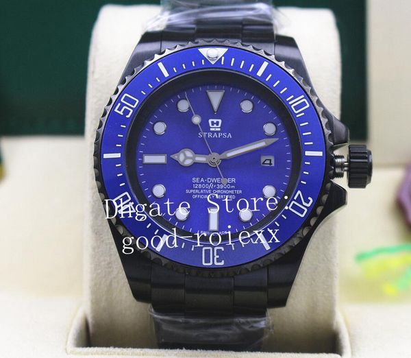 

men's black pvd 44mm watches mens mechanical 2813 sapphire watch men blue ceramic bezel 116660 dive sea sport dweller perpetual wristwa, Slivery;brown