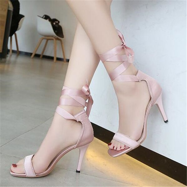 

sandals women summer 2021 cross strappy thin high heel peep toe woman shoes lace up ladies pumps female black red pink