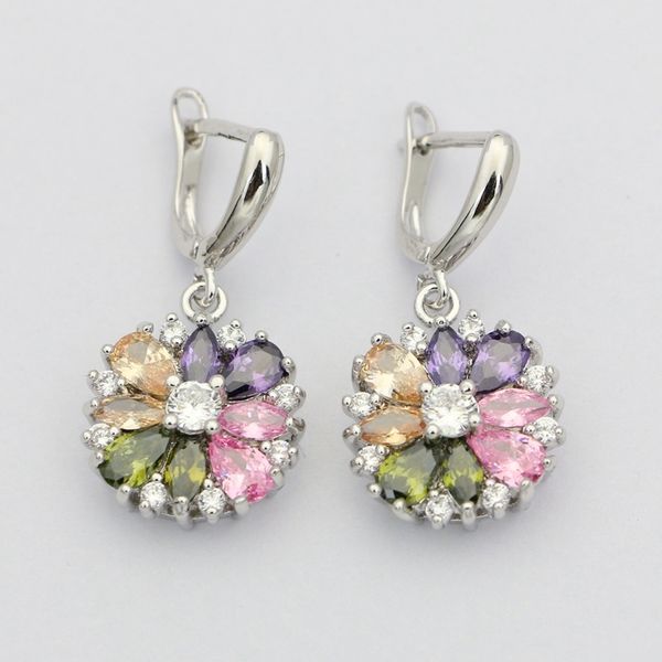 

natural multicolor cubic zirconia earrings 925 sterling silver jewelry drop dangle earrings with stone for women wedding