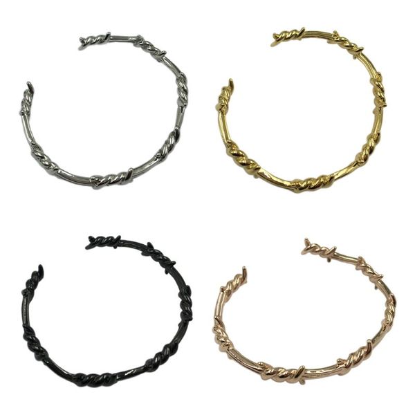 

personality men women bangle open cuff twist thorns wire geometric bracelet bangles barbed jewelry, Black